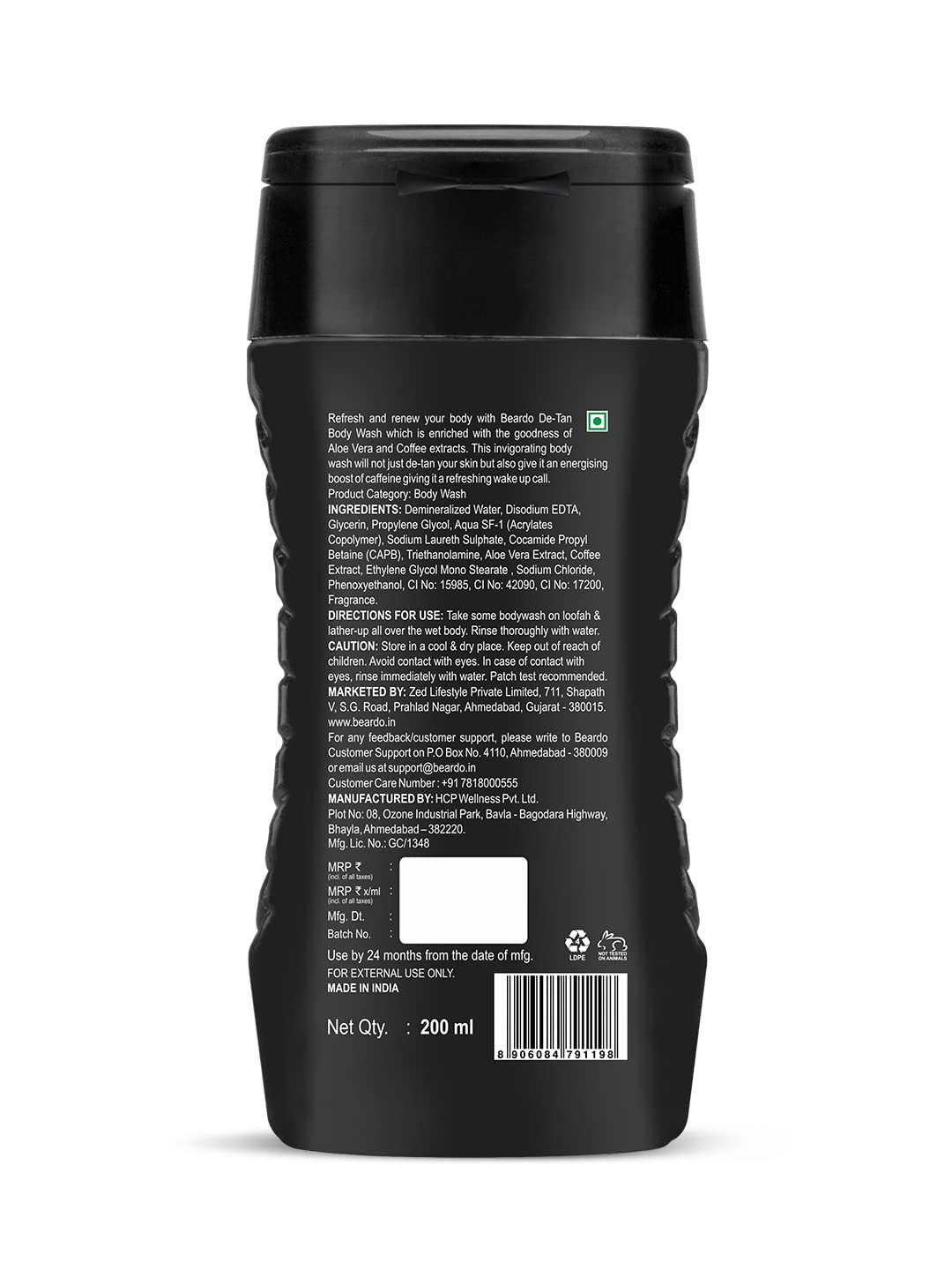 Picture of Beardo De-Tan Body Wash for Men, 200ml | Tan Removal and Caffeine Body Wash | Detan With Coffee & Aloe Extracts | For Body & Face | Refreshing Fragrance