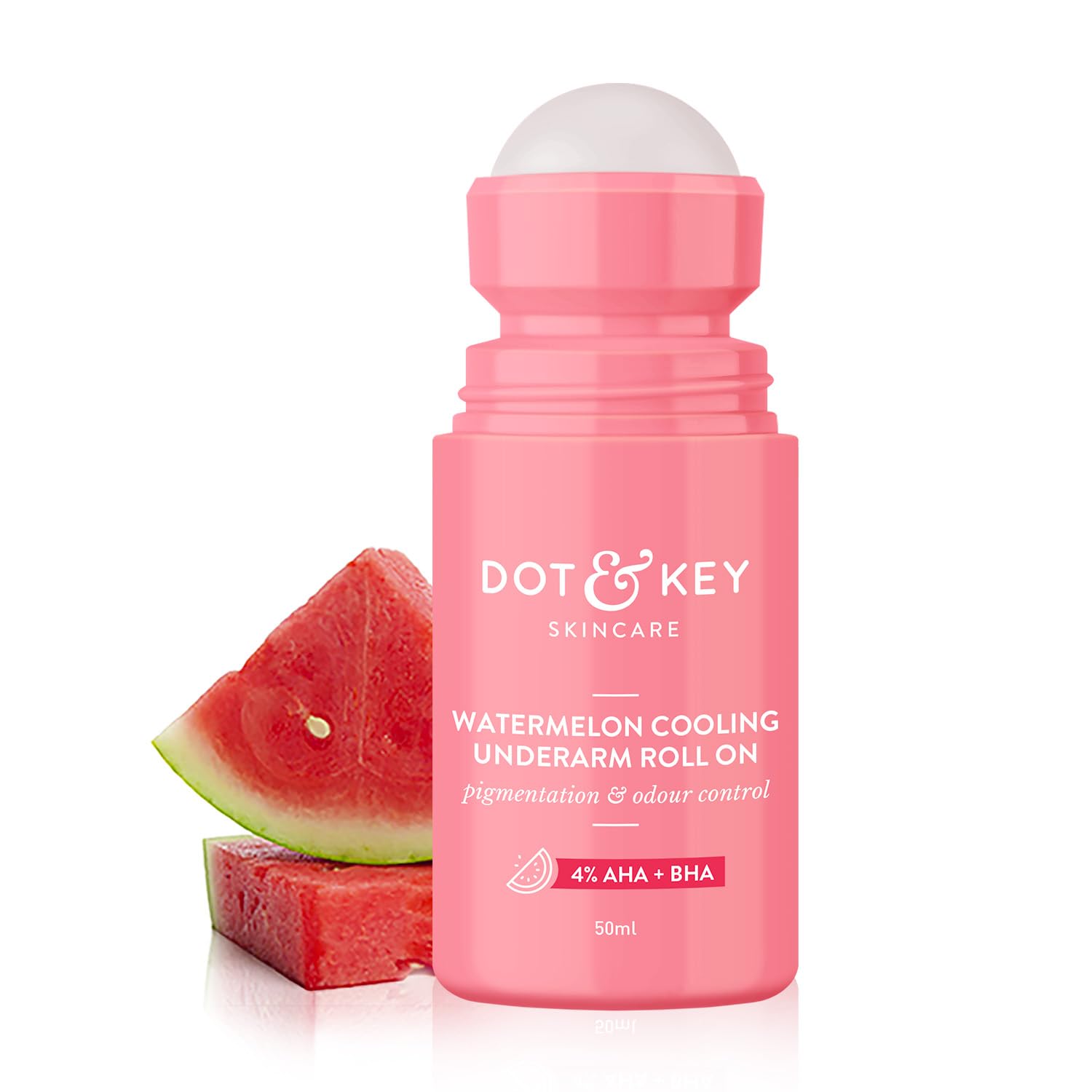 Picture of Dot & Key Watermelon Cooling Underarm Roll On | Odour & Sweat Controls | 4% AHA + BHA | Fresh Aqua Fragrance | Gently Exfoliates & Smooths Skin | For Men & Women | 50ml