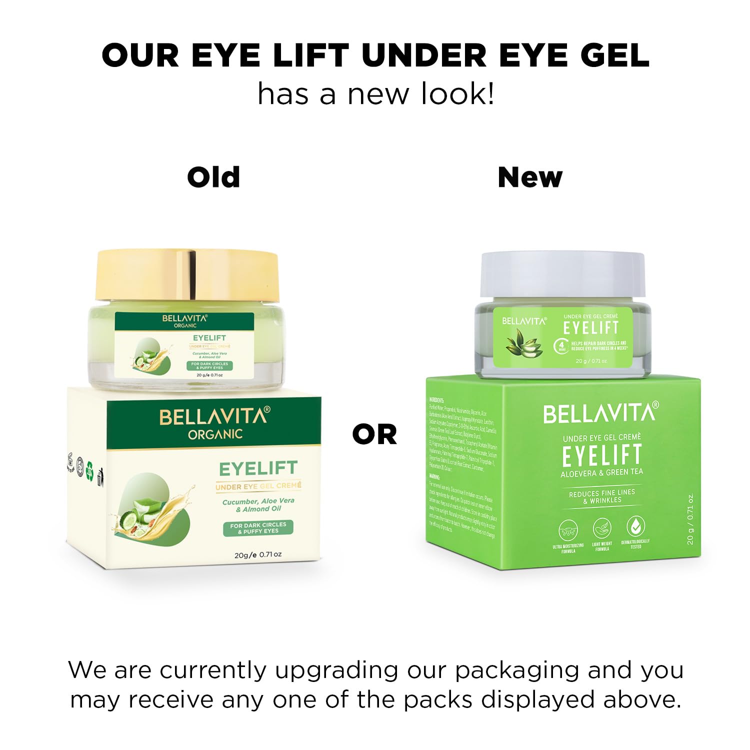 Picture of Bella Vita Organic EyeLift Hydrating Natural Under Eye Cream Gel for Dark Circles, Puffy Eyes, Wrinkles & Removal of Fine Lines for Women & Men, 20 gm
