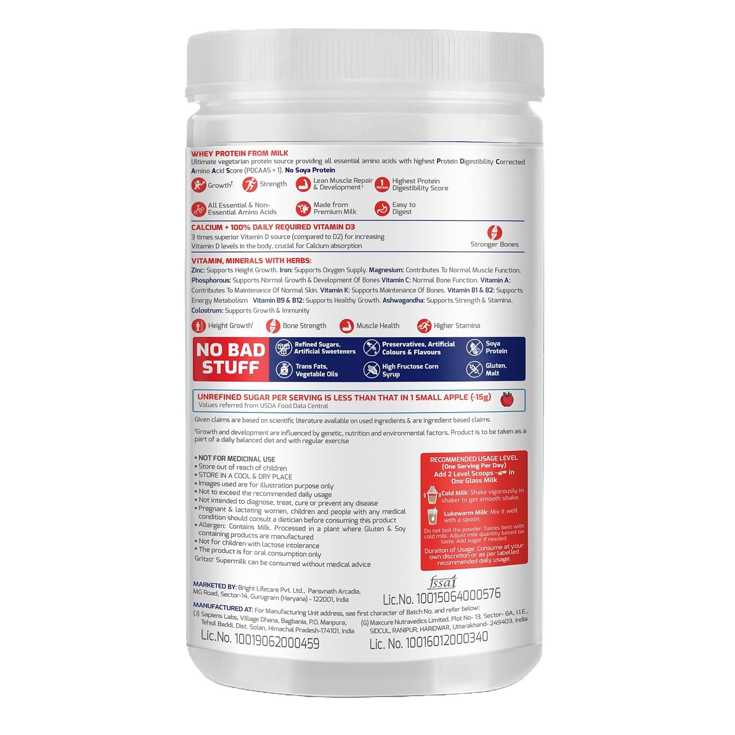 Picture of Gritzo SuperMilk Height+ (13+ Boys), 13g Protein (Double Chocolate, 400g) | Zero Refined Sugar, 21 Vitamins & Minerals
