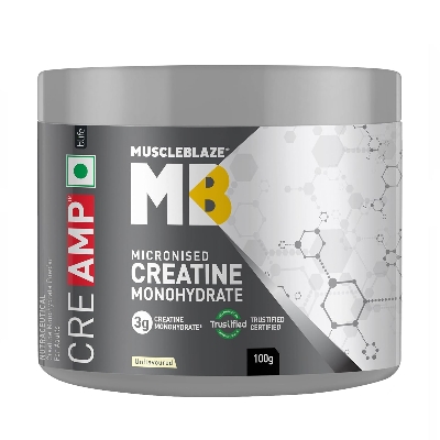 Picture of MuscleBlaze Creatine Monohydrate CreAMP™ (Unflavoured, 32 Servings, 100g / 0.22lbs) | Trustified Certified Creatine