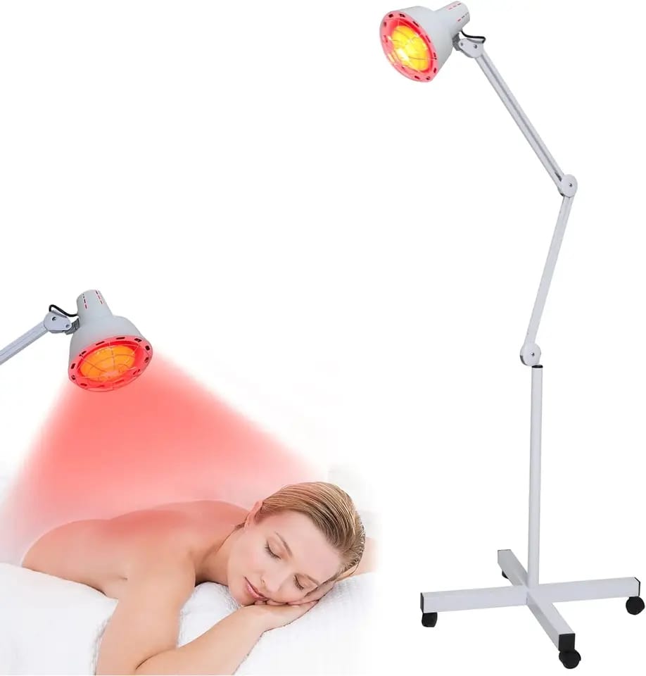 Picture of Red Near Infrared Heat Lamp with Wheels, Floor Heating Lamp, Relieve Joint and Muscle Pain, Height and Angle Adjustable, 150W