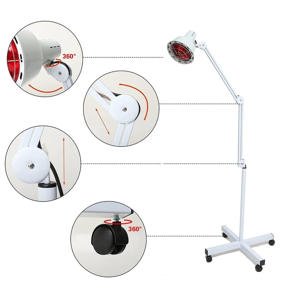 Picture of Red Near Infrared Heat Lamp with Wheels, Floor Heating Lamp, Relieve Joint and Muscle Pain, Height and Angle Adjustable, 150W