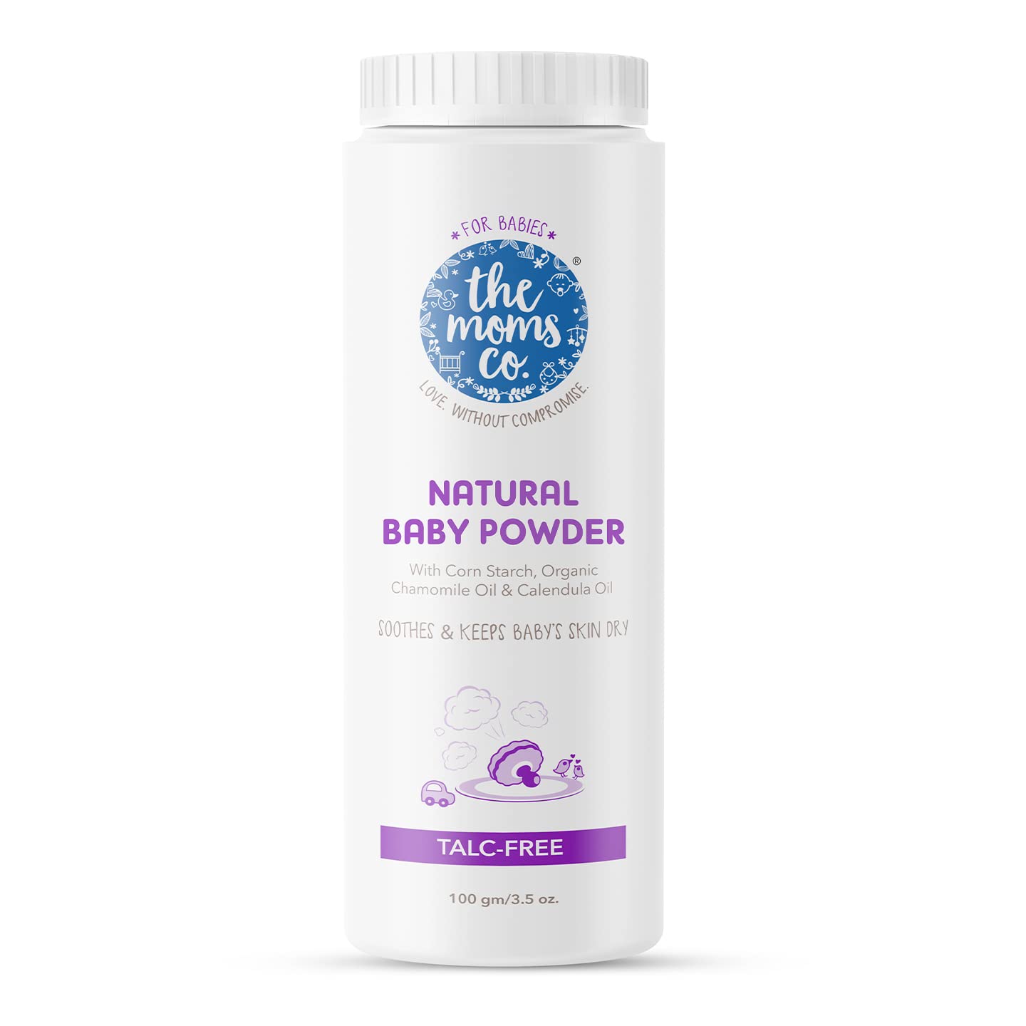 Picture of The Moms Co. Talc-Free Natural Baby Powder with Corn Starch | 100% Natural | Australia-Certified Toxin-Free | with Chamomile Oil, Calendula Oil and Organic Jojoba Oil - Pack of 100g