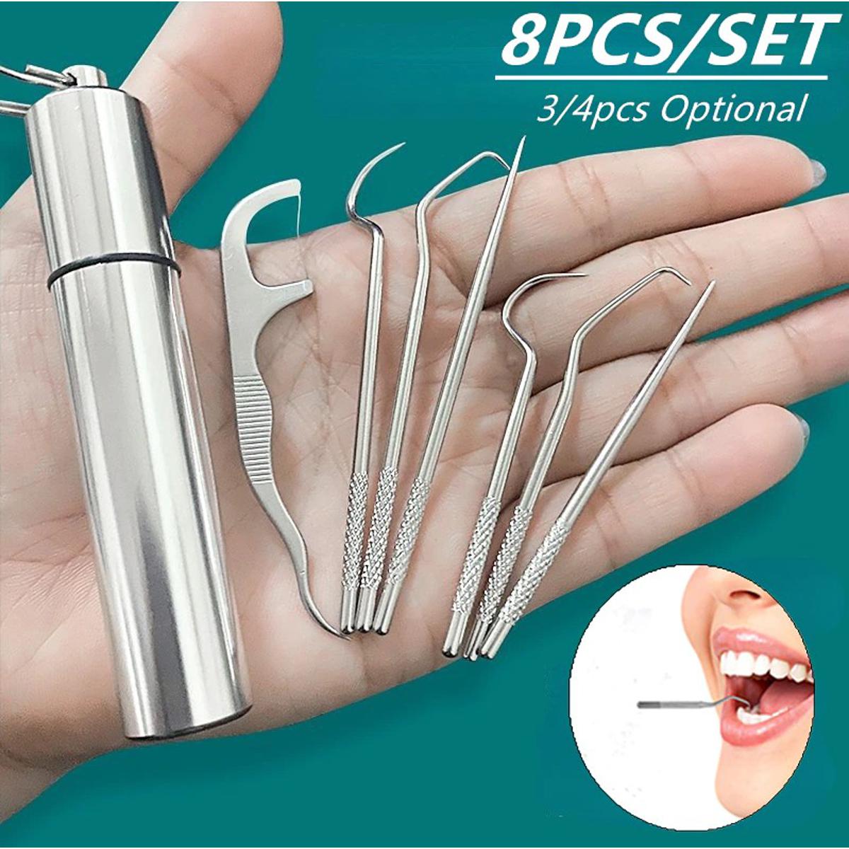 Picture of 1 Set Toothpick Set Metal Stainless Steel Oral Cleaning Tooth Flossing Portable Toothpick Floss Teeth Cleaner with Storage Tube