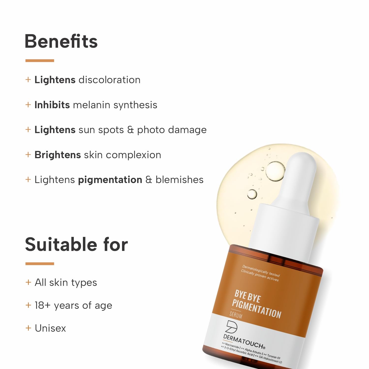 Picture of DERMATOUCH Bye Bye Pigmentation Serum | For Pigmentation, Dark Spots, Blemishes | For all skin types | For Both Men & Women | 18ml