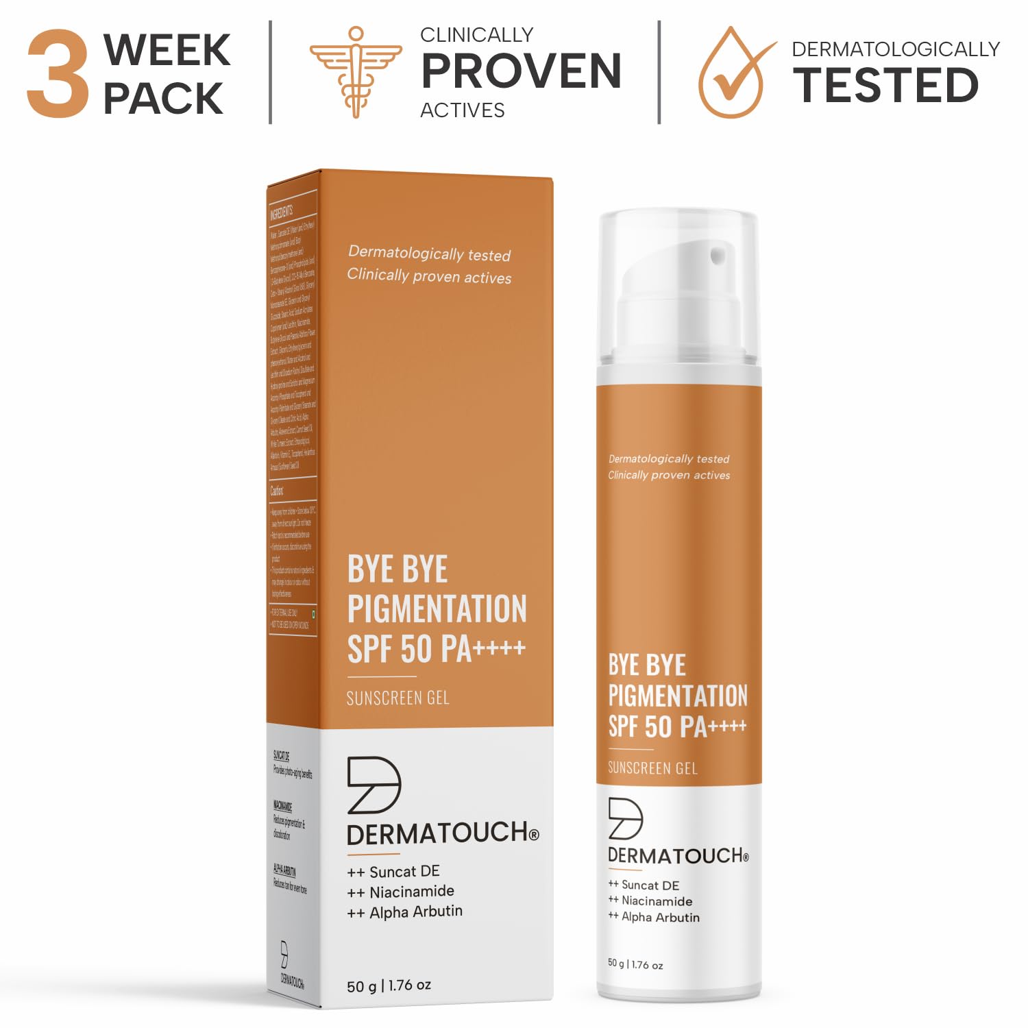 Picture of DERMATOUCH BYE BYE PIGMENTATION SUNSCREEN| SPF 50 PA++++ | FOR ALL SKIN TYPES | NO WHITE CAST | 50G