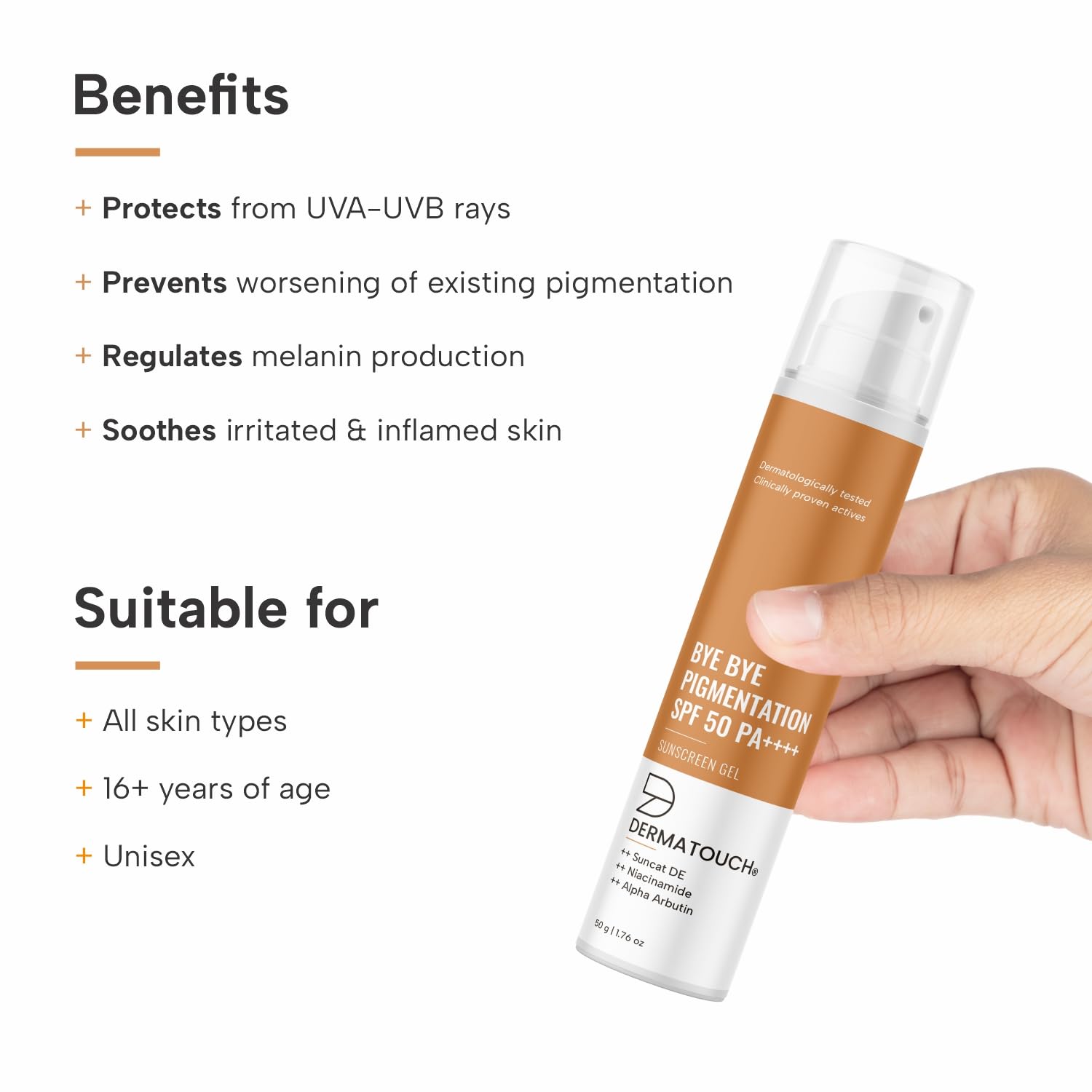 Picture of DERMATOUCH BYE BYE PIGMENTATION SUNSCREEN| SPF 50 PA++++ | FOR ALL SKIN TYPES | NO WHITE CAST | 50G