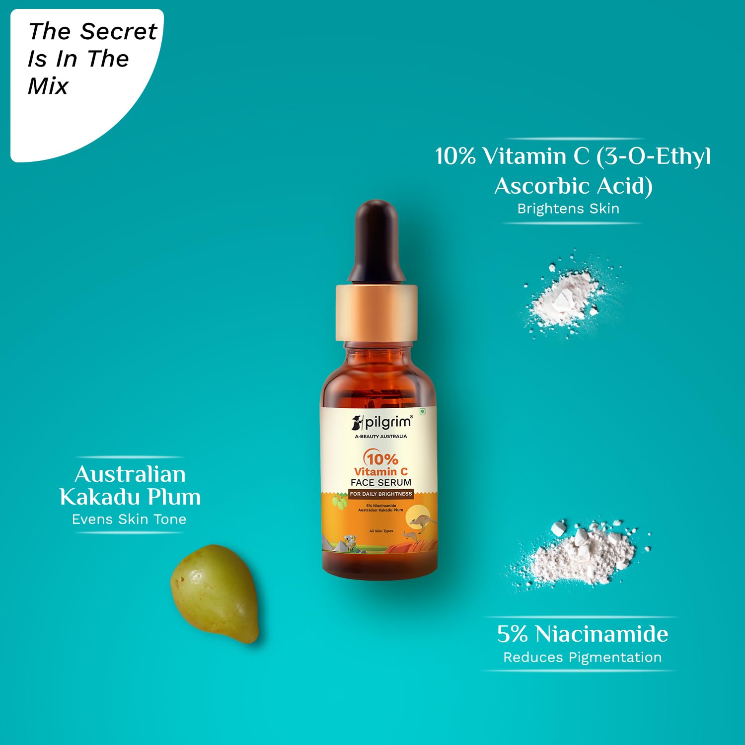 Picture of Pilgrim 10% Vitamin C Face Serum For Daily Brightness 30 ml | Face serum for glowing skin | Reduces Dark Spots & Evens Skin Tone | Fragrance Free | For Men and Women | All Skin Types | Visit the Pilgrim Store