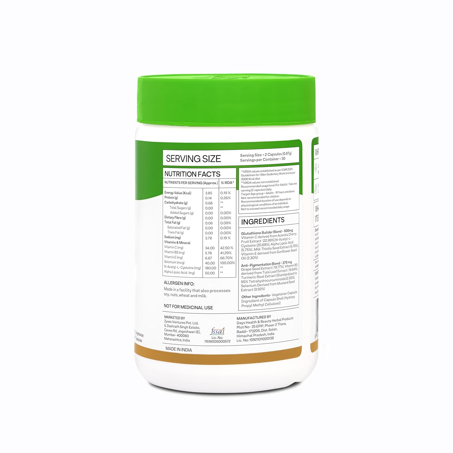 Picture of OZiva Plant Based Glutathione Builder | Glutathione Tablets for Skin Glow & Anti-Ageing | Sugar free, Antioxidant Glutathione supplements with Grapeseed, Vitamins C & E, Selenium, 60 Veg Capsules