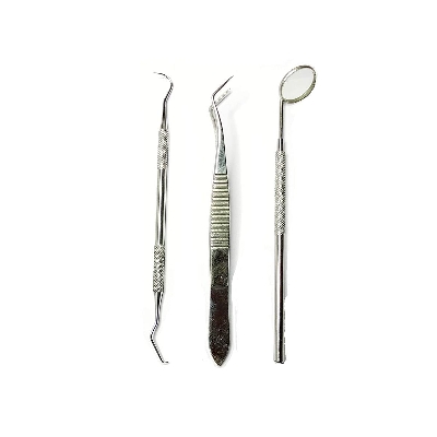 Picture of Dental PMT Set, Dental Tools includes 1 Dental Tweezer + 1 Dental Mouth Mirror + 1 Dental Probe for Oral Care Stainless, Steel Dental Hygiene Kit Set