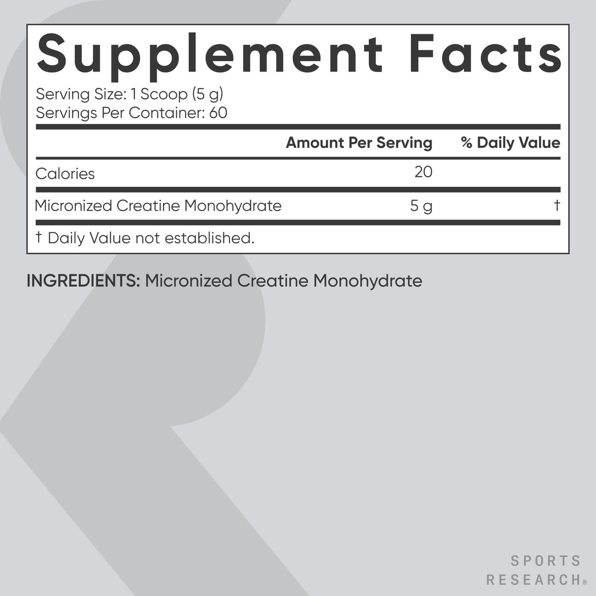 Picture of Sports Research Creatine Monohydrate - Gain Lean Muscle, Improve Performance and Strength and Support Workout Recovery - 5 g Micronized Creatine - 10.58 oz