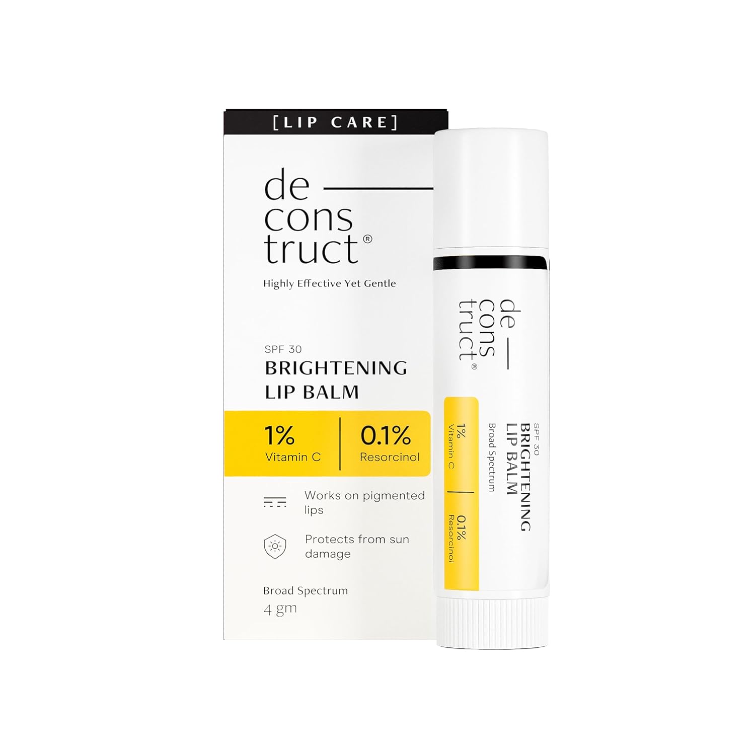 Picture of Deconstruct Brightening Lip Balm with SPF 30 | For Dark, Pigmented, Dry, Flaky Lips | Brightens Pigmented Lips | Vitamin C for Dark Lips | SPF 30 for Sun Damage and Discoloration | Lip Balm for Glossy Buttery Soft Pink Lips | For Women & Men - (4 gm)