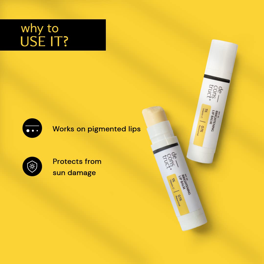 Picture of Deconstruct Brightening Lip Balm with SPF 30 | For Dark, Pigmented, Dry, Flaky Lips | Brightens Pigmented Lips | Vitamin C for Dark Lips | SPF 30 for Sun Damage and Discoloration | Lip Balm for Glossy Buttery Soft Pink Lips | For Women & Men - (4 gm)