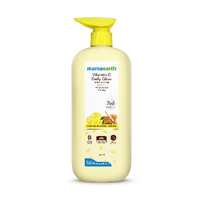 Picture of Mamaearth Vitamin C Daily Glow Body Lotion For Skin Brightening with Vitamin C & Honey 400ml | Nourishes Dry Skin | 48 H Moisturization | 100% Natural Butter | Non-Greasy Smooth Skin | All Skin Types