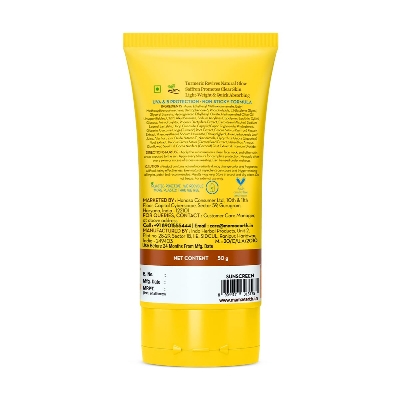 Picture of Mamaearth Ubtan Detan Sunscreen With Turmeric & Saffron - 50 g | SPF 50 & PA++++ For UVA/B Protection | Removes Tan | Brightens Skin | Non-Greasy & Lightweight | No White Cast | For All Skin Types