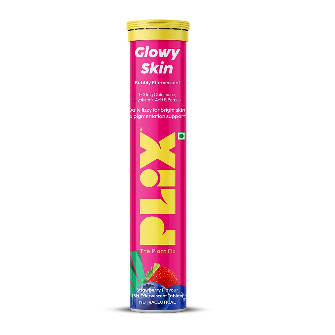 Picture of PLIX - THE PLANT FIX Glutathione Tablets With Vitamin C For Clear And Youthful Skin (Pack Of 1, Strawberry) | 15 Collagen Supplements |500mg L-Glutathione, Vitamin E And Hyaluronic Acid