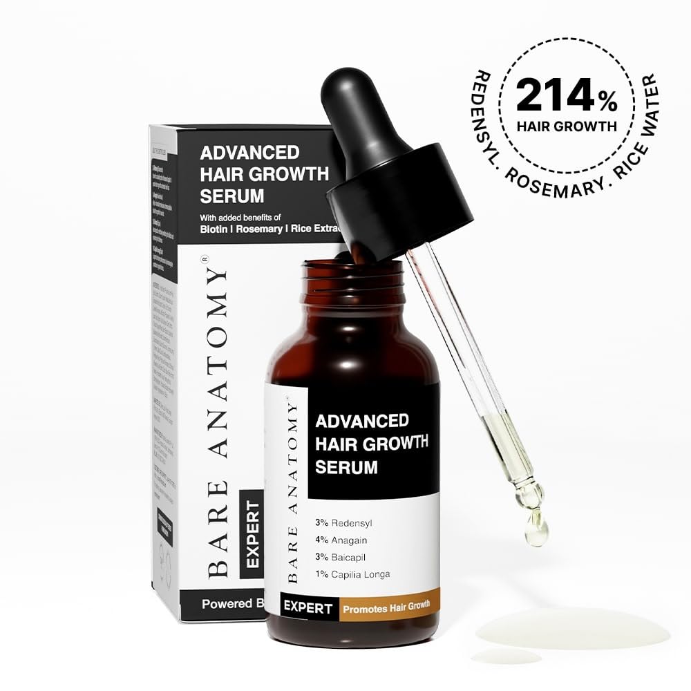 Picture of Bare Anatomy Advanced Hair Growth Serum | 3% Redensyl + 4% Anagain + 3% Baicapil + 1% Capilia Longa, Rosemary, Biotin & Rice Extract | Hair growth & Hair fall control serum for Women & Men | 30mL