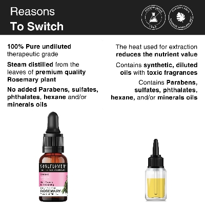 Picture of Soulflower Rosemary Essential Oil for Hair Growth, Hair Fall Control and Nourishment, Skin Care | Clinically Tested & Ecocert Certified Organic 100% Pure, Natural, Undiluted | 15ml