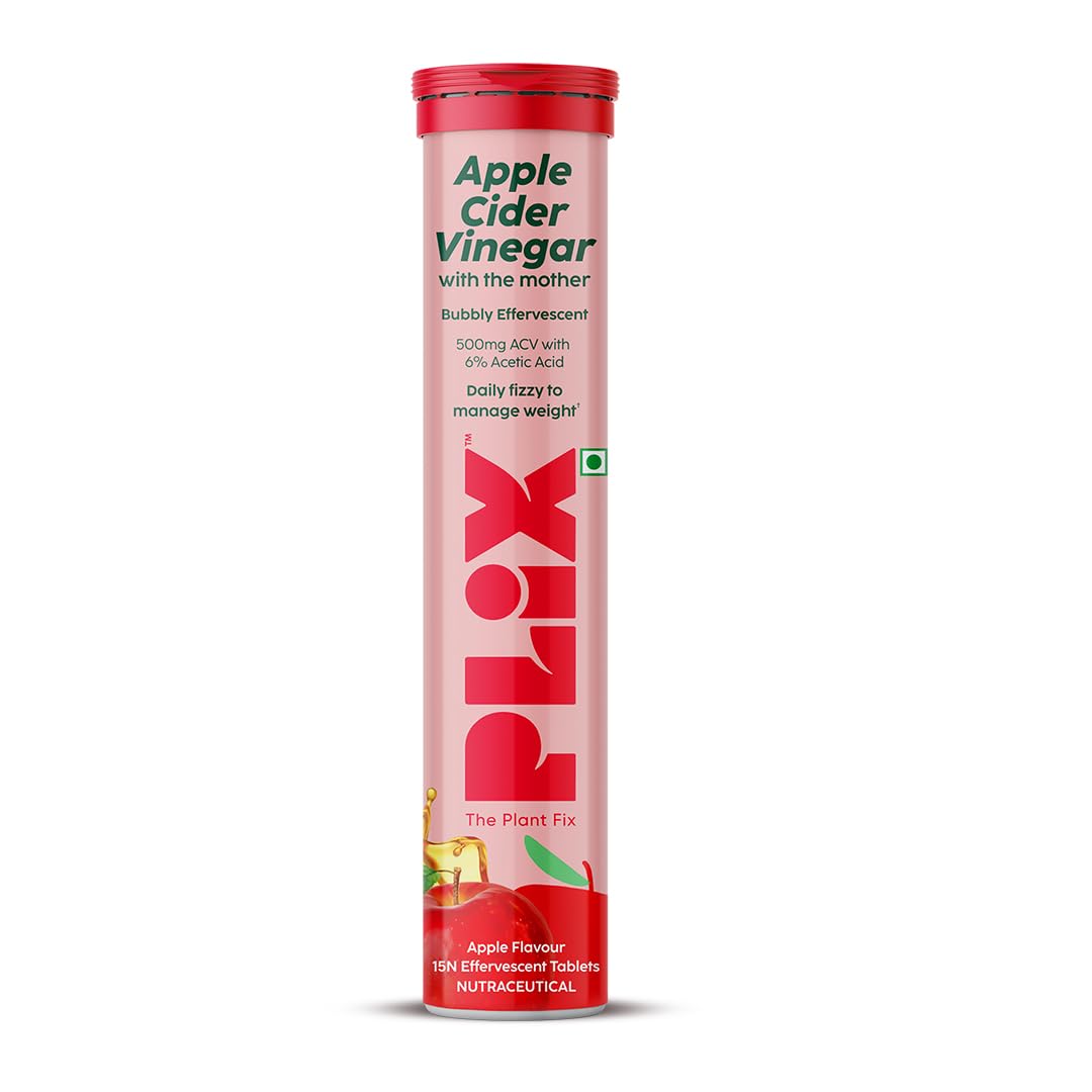 Picture of PLIX - THE PLANT FIX Apple Cider Vinegar Effervescent Tablet with mother I with vitamin B6 & B12 | Pack of 1 (Apple), 15 tablets | No added Sugar |Easy to carry & consume