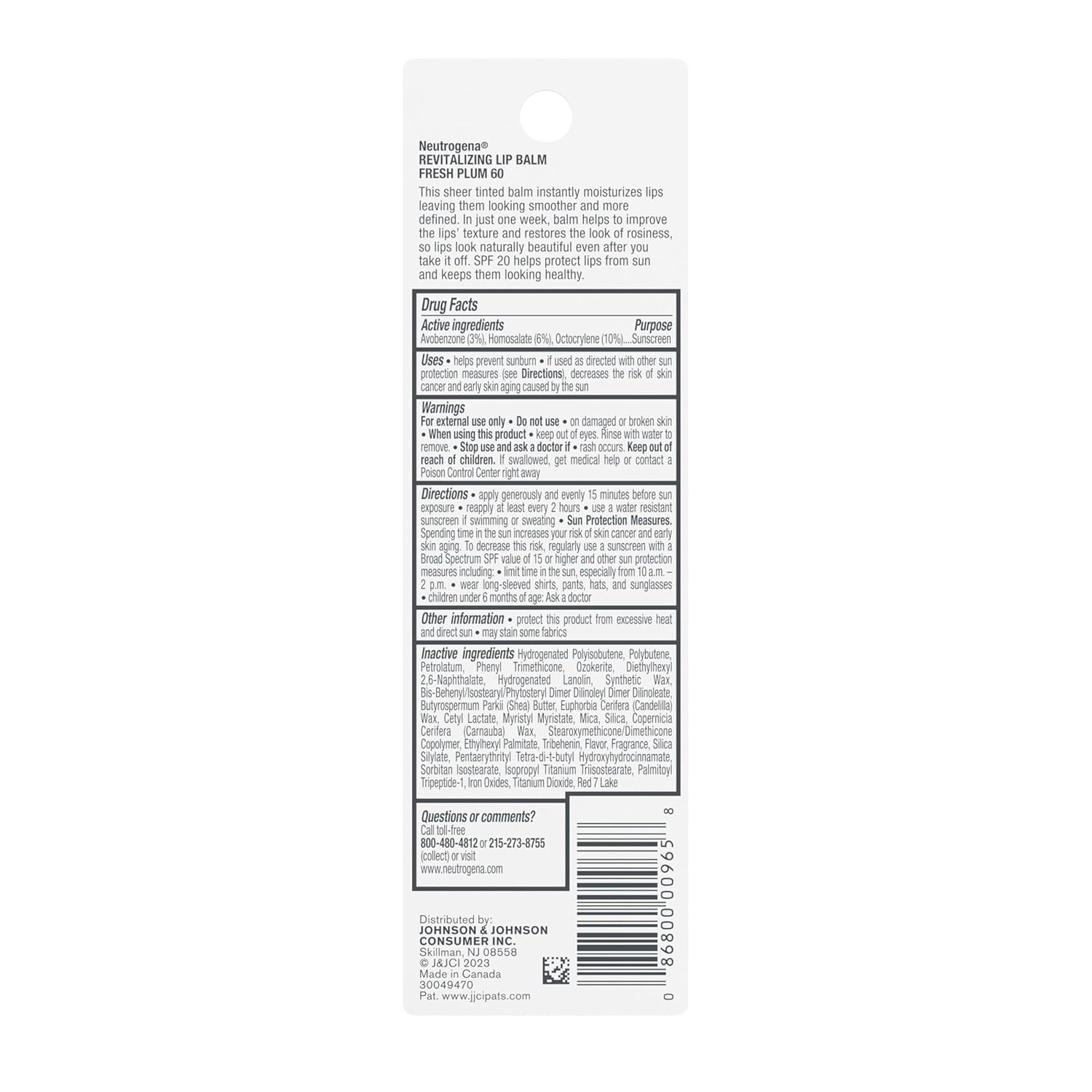 Picture of Neutrogena Revitalizing and Moisturizing Tinted Lip Balm with Sun Protective Broad Spectrum SPF 20 Sunscreen, Lip Soothing Balm with a Sheer Tint in Color Fresh Plum 60,.15 oz