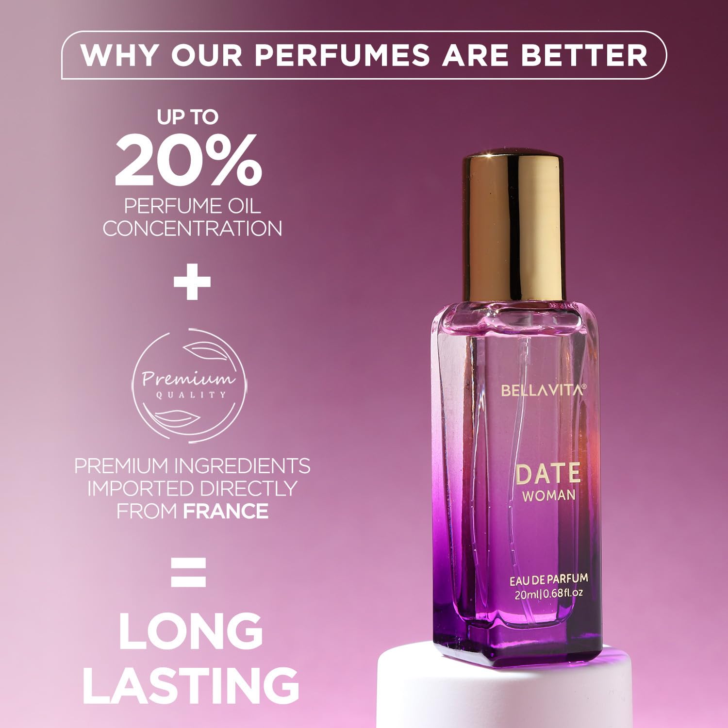 Picture of Bella Vita Luxury Date Woman Eau De Parfum Perfume with Pink Pepper, Jasmine & Vanilla|Premium, Long Lasting Floral & Fruity Fragrance for Women, 20ML