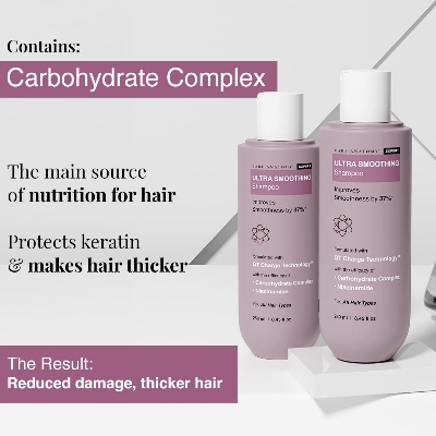 Picture of Bare Anatomy Ultra Smoothing Shampoo for Dry and Frizzy Hair | Restores Smoothing & Texture by 37% | Powered By Carbohydrate Complex & Niacinamide | SLS & Paraben Free | Vegan | For Men & Women -250ml