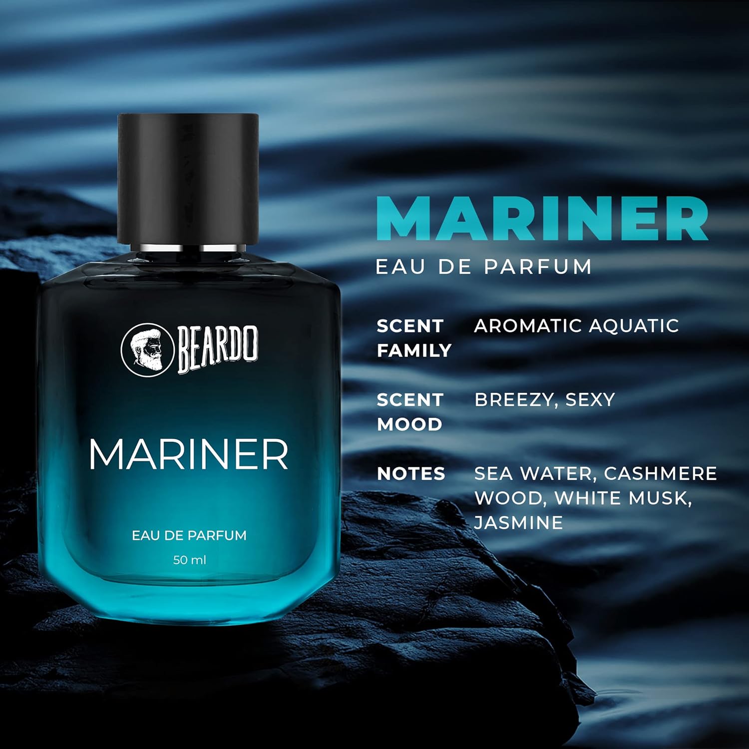 Picture of Beardo Mariner EDP for Men, 50ml | Eau De Parfum|Long Lasting Perfume for Men | Body Spray for Men | Day Time Fragrance Body Spray For Men| Fresh, Aqua Notes | Christmas gift for men | Gift For Friends | Gift for Men