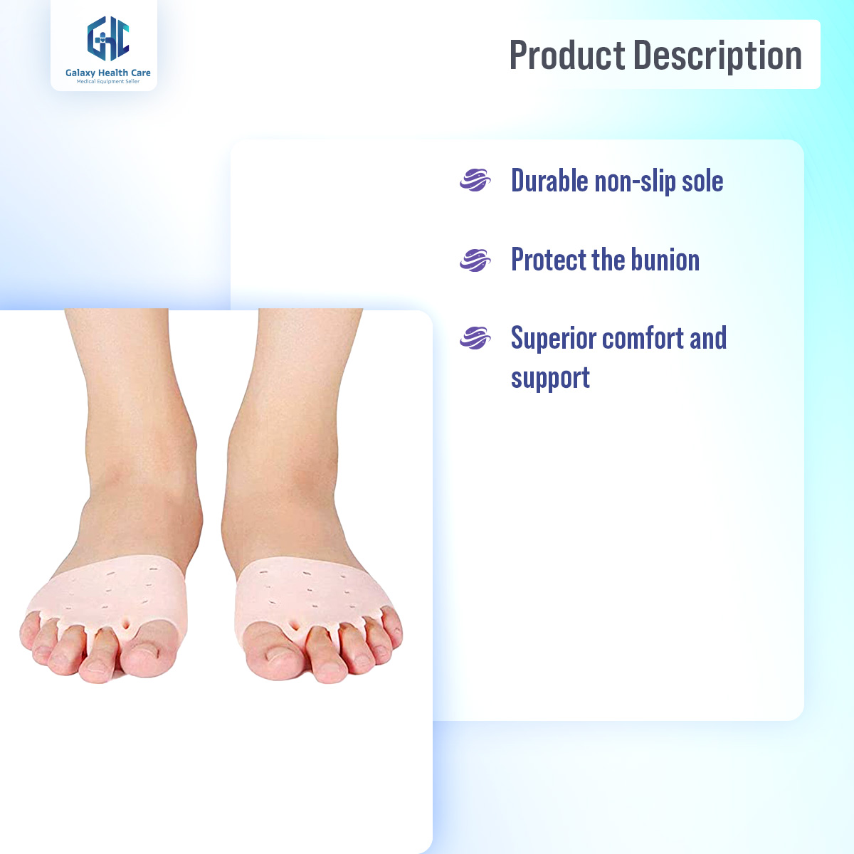 Picture of Galaxy Bunion Pads & Toe Orthotics Thumb Big Bone Orthotics 2 Pieces Toe Separators Bunion Corrector for Straightener of Hallux Valgus and Pain reliever (1 Pair)