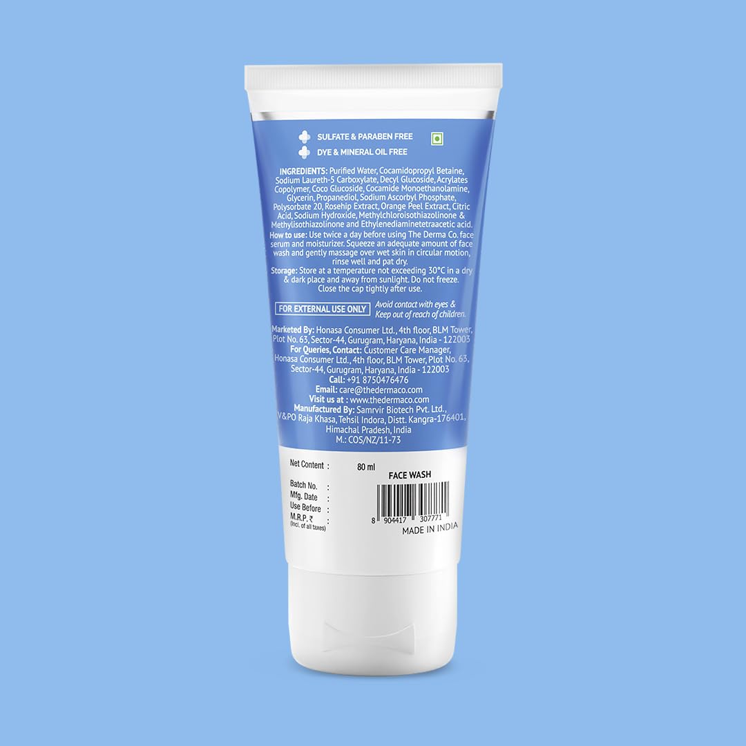 Picture of The Derma Co 2% Vitamin C Gel Daily Face Wash with Vitamin C, Rosehip & Orange Peel Extract for Glowing Skin I Brightens & Evens Skin Tone I Anti-Oxidant Rich Formula I For All Skin Type - 80ml