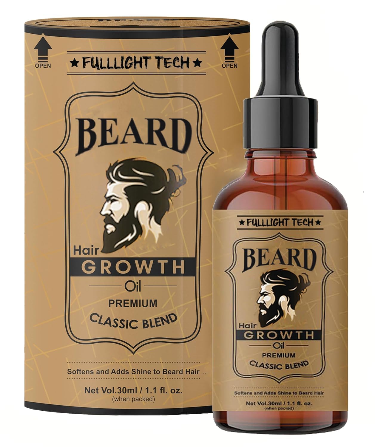 Picture of Fulllight Tech Beard Oil for Men Fast Growth and Soft Beard with Natural Beard Growth Oil for Men Nourishes and Strengthens Uneven Patchy Beard Fix-30 ml