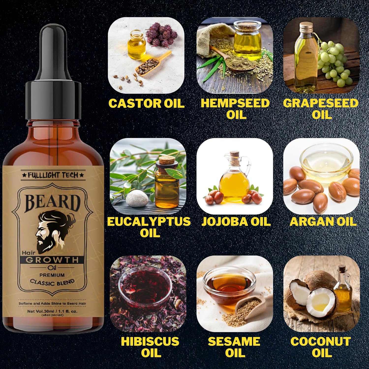 Picture of Fulllight Tech Beard Oil for Men Fast Growth and Soft Beard with Natural Beard Growth Oil for Men Nourishes and Strengthens Uneven Patchy Beard Fix-30 ml
