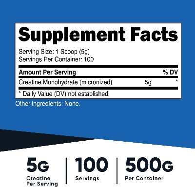 Picture of Nutricost Creatine Monohydrate Micronized Powder 500G, 5000mg Per Serv (5g) - 100 Servings, 17.9 Oz