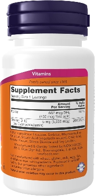 Picture of NOW Foods Supplements, Vitamin B-12 5,000 mcg, With Folic Acid, Nervous System Health*, 60 Lozenges