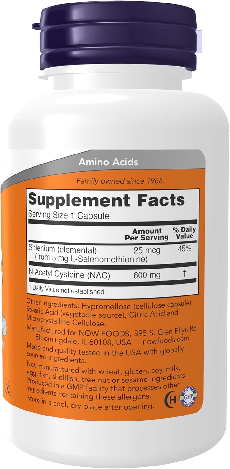 Picture of NOW Supplements, NAC (N-Acetyl Cysteine) 600 mg with Selenium & Molybdenum, 100 Veg Capsules