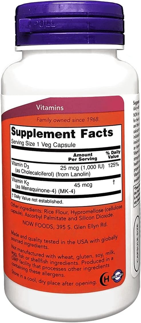 Picture of NOW Foods Vitamin D-3 & K-2 1000 iu/45 mcg - 120 Veg Capsules