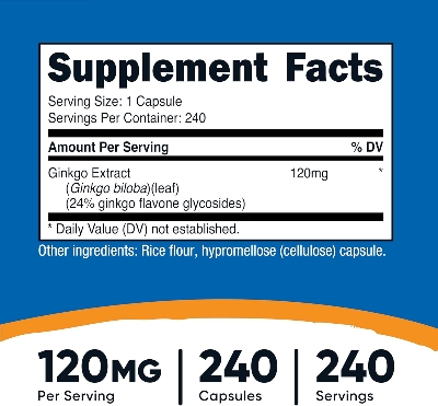 Picture of Nutricost Ginkgo Biloba 120mg, 240 Capsules - Extra Strength Ginkgo Biloba Extract - Gluten Free & Non-GMO