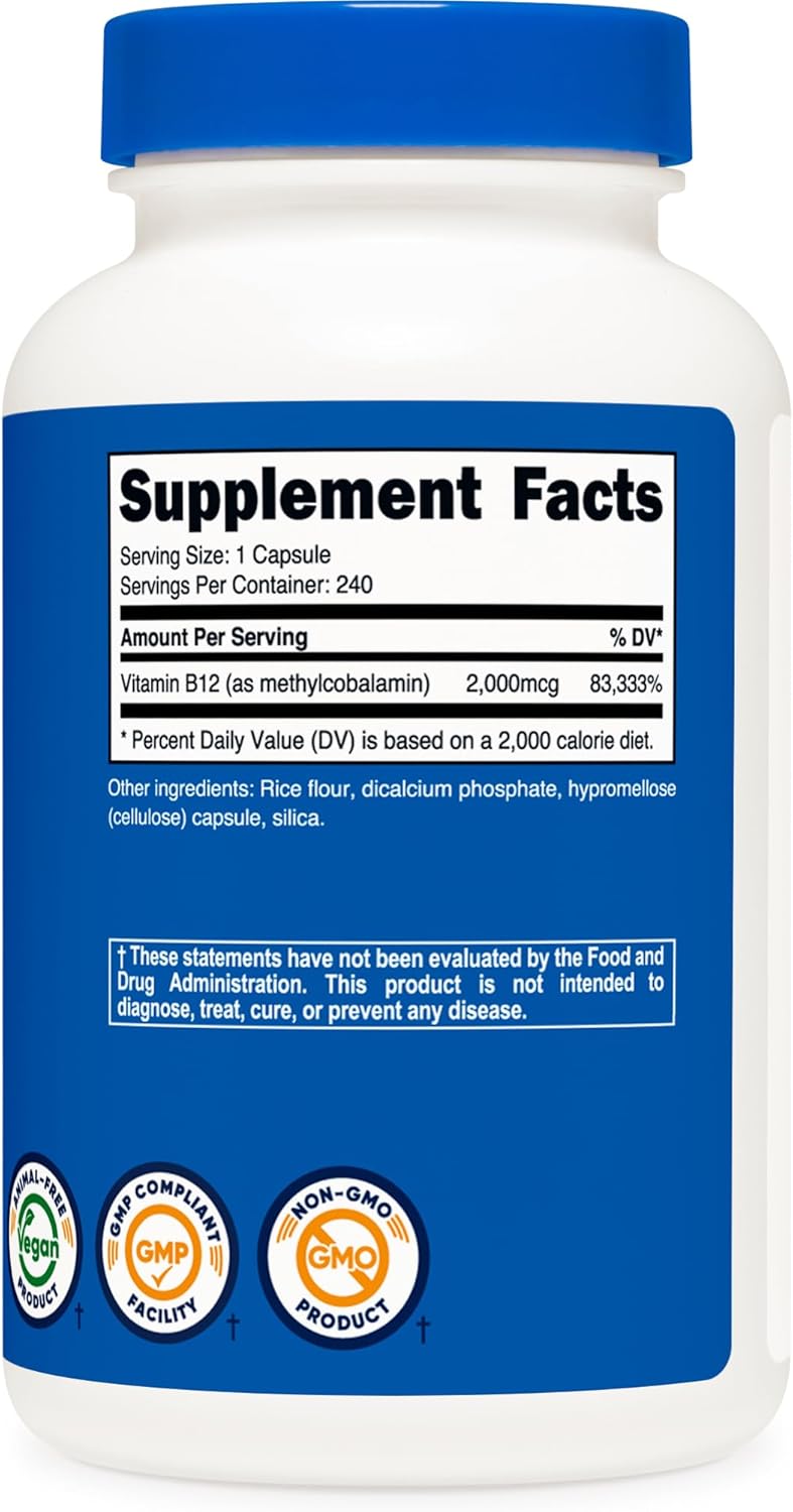 Picture of Nutricost Vitamin B12 (Methylcobalamin) 2000mcg, 240 Capsules - Vegetarian Caps, Non-GMO, Gluten Free B12 Supplement