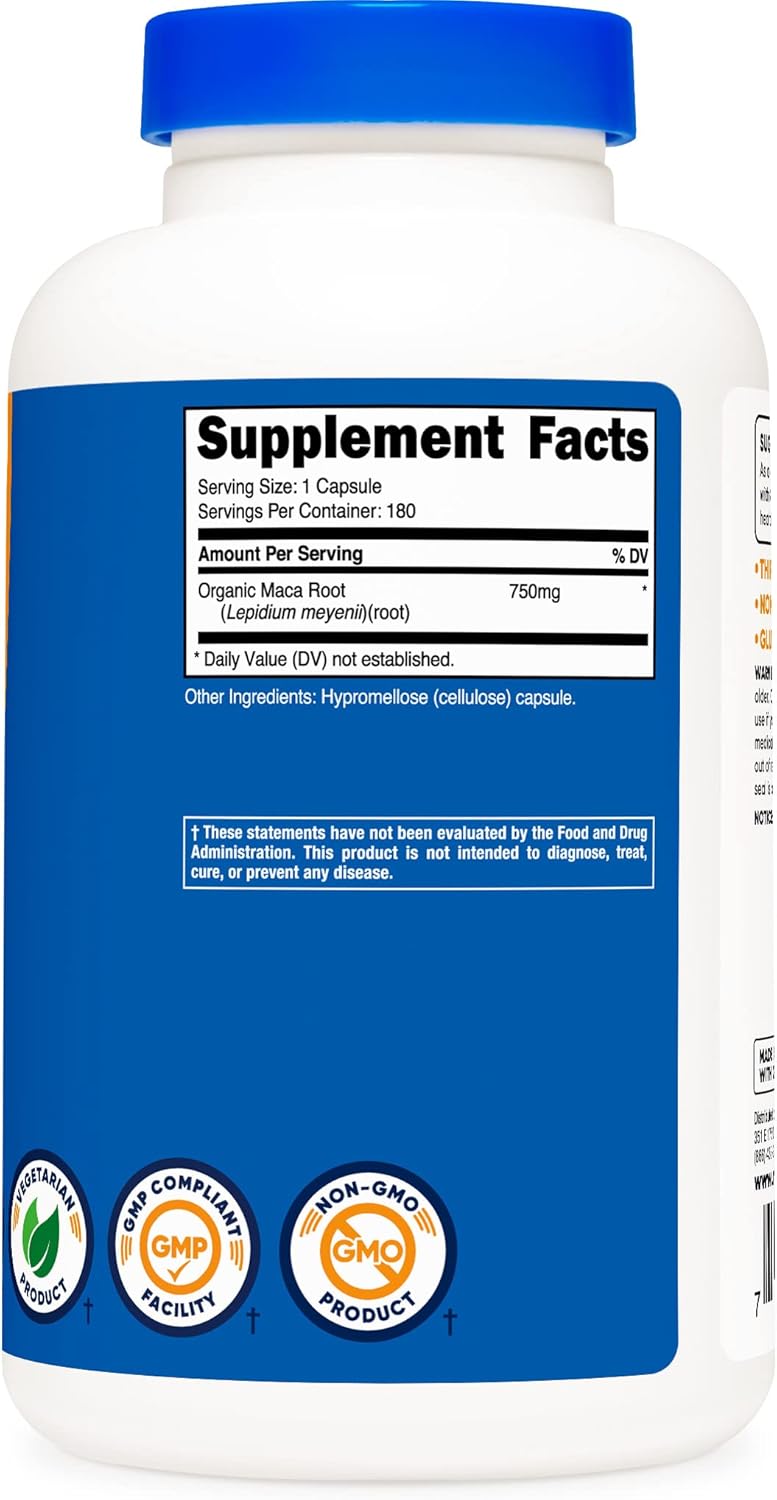 Picture of Nutricost Maca Root (Lepidium meyenii) 750mg, 180 Capsules, 180 Servings