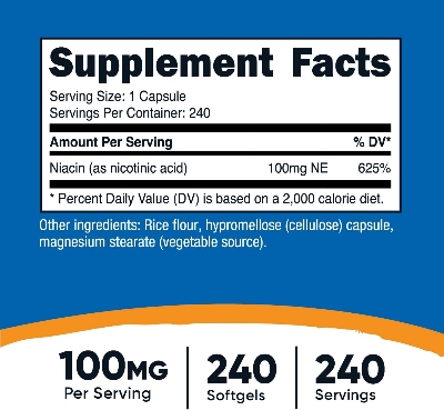 Picture of Nutricost Niacin (Vitamin B3) 100mg, 240 Capsules - with Flushing, Non-GMO, Gluten Free
