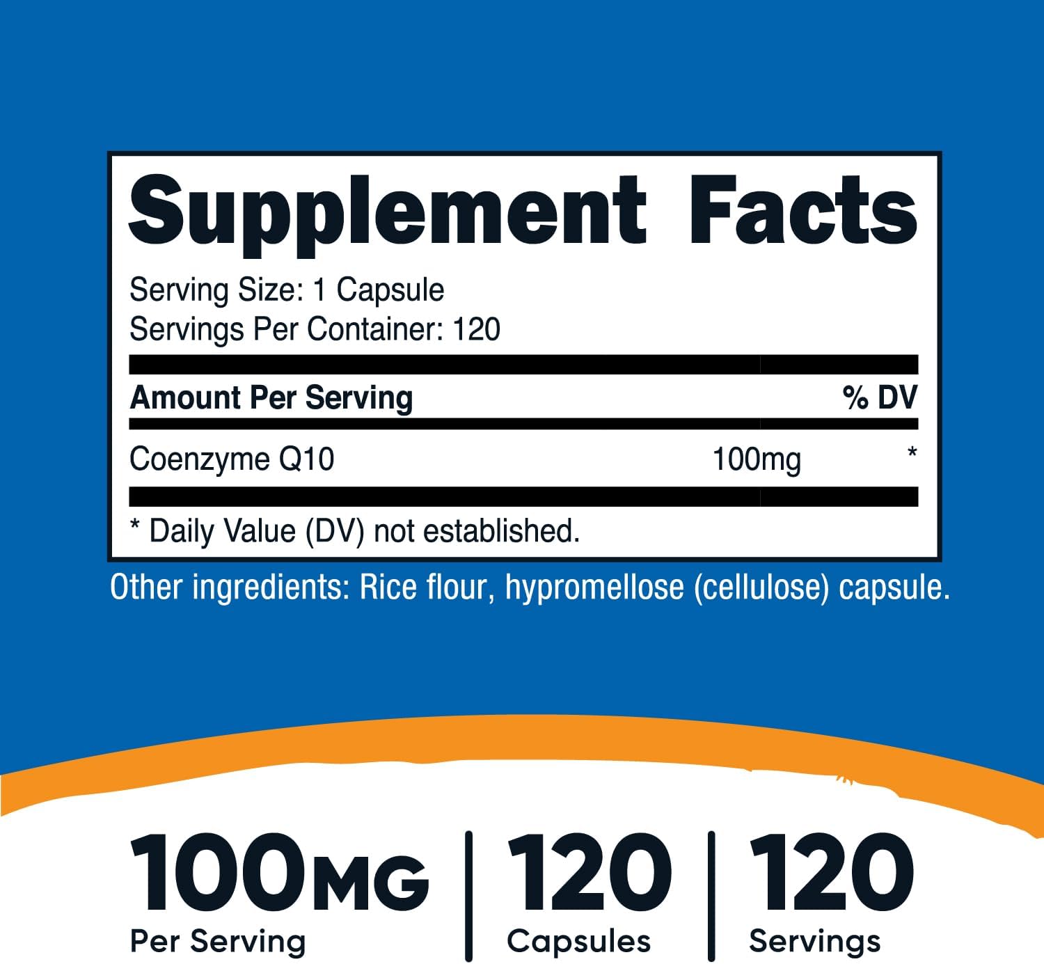 Picture of Nutricost CoQ10 100mg, 120 Vegetarian Capsules, 120 Servings - High Absorption, Vegetarian, Non-GMO, Coenzyme Q10