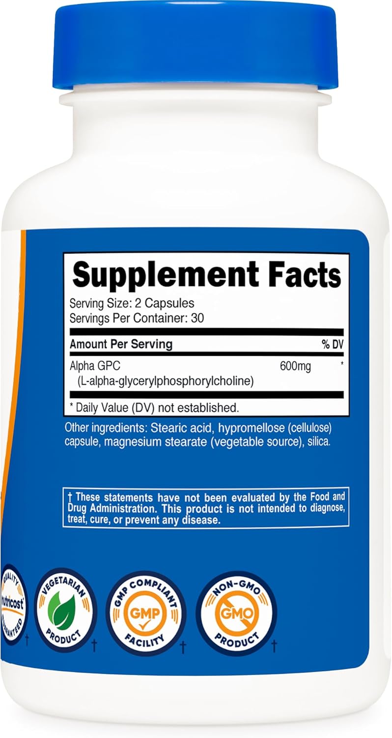 Picture of Nutricost Alpha GPC 600mg, 60 Vegetarian Capsules - Non-GMO and Gluten Free, 300mg Per Capsule
