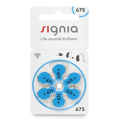 Picture of Signia Hearing Aid Battery Size 675, Pack of 6 Batteries, (Model: A3413_ S675-18), Silver