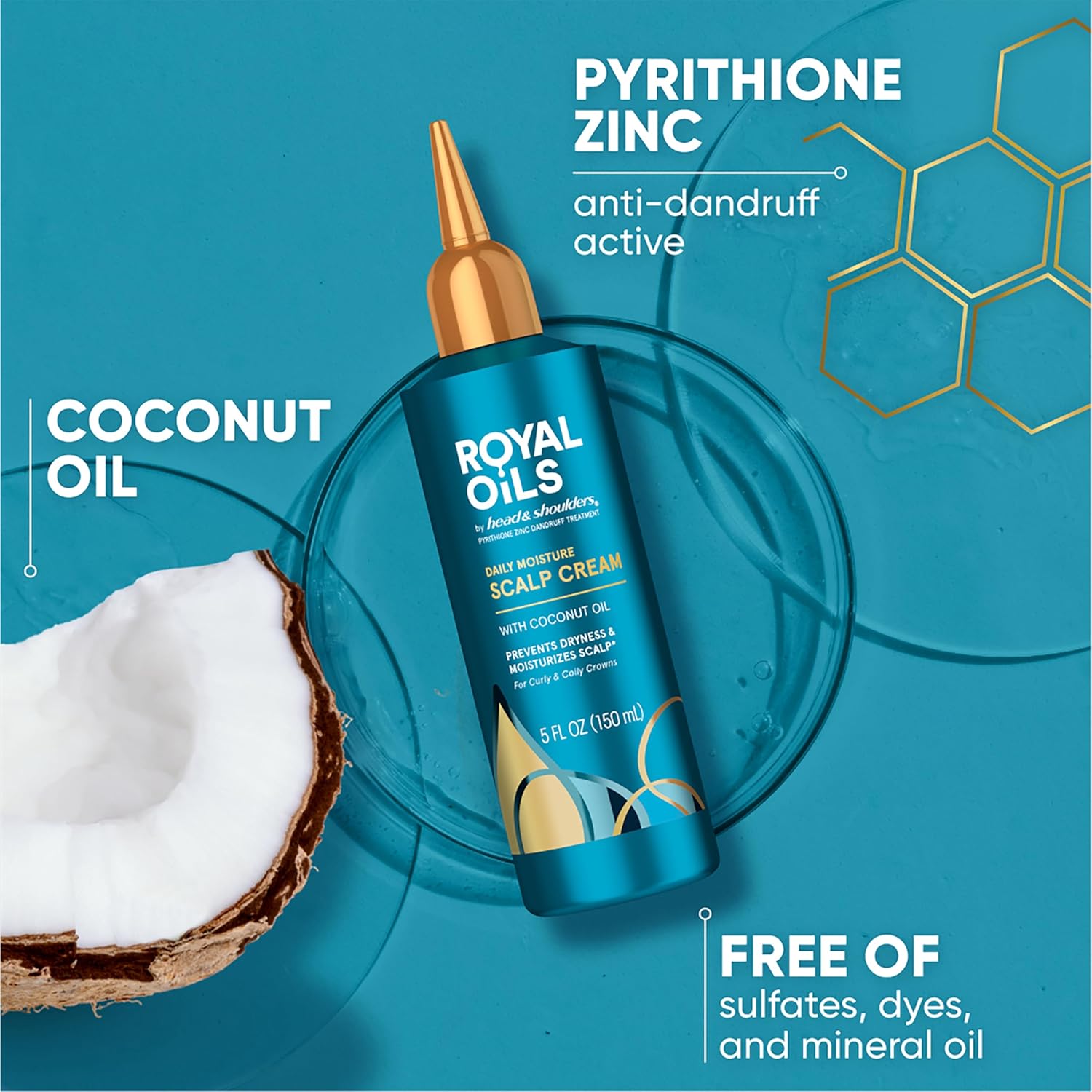 Picture of Head & Shoulders Scalp Cream Treatment, Daily Moisture, Anti Dandruff, Royal Oils Collection with Coconut Oil, Scalp Care for Natural and Curly Hair, 5.0 fl oz