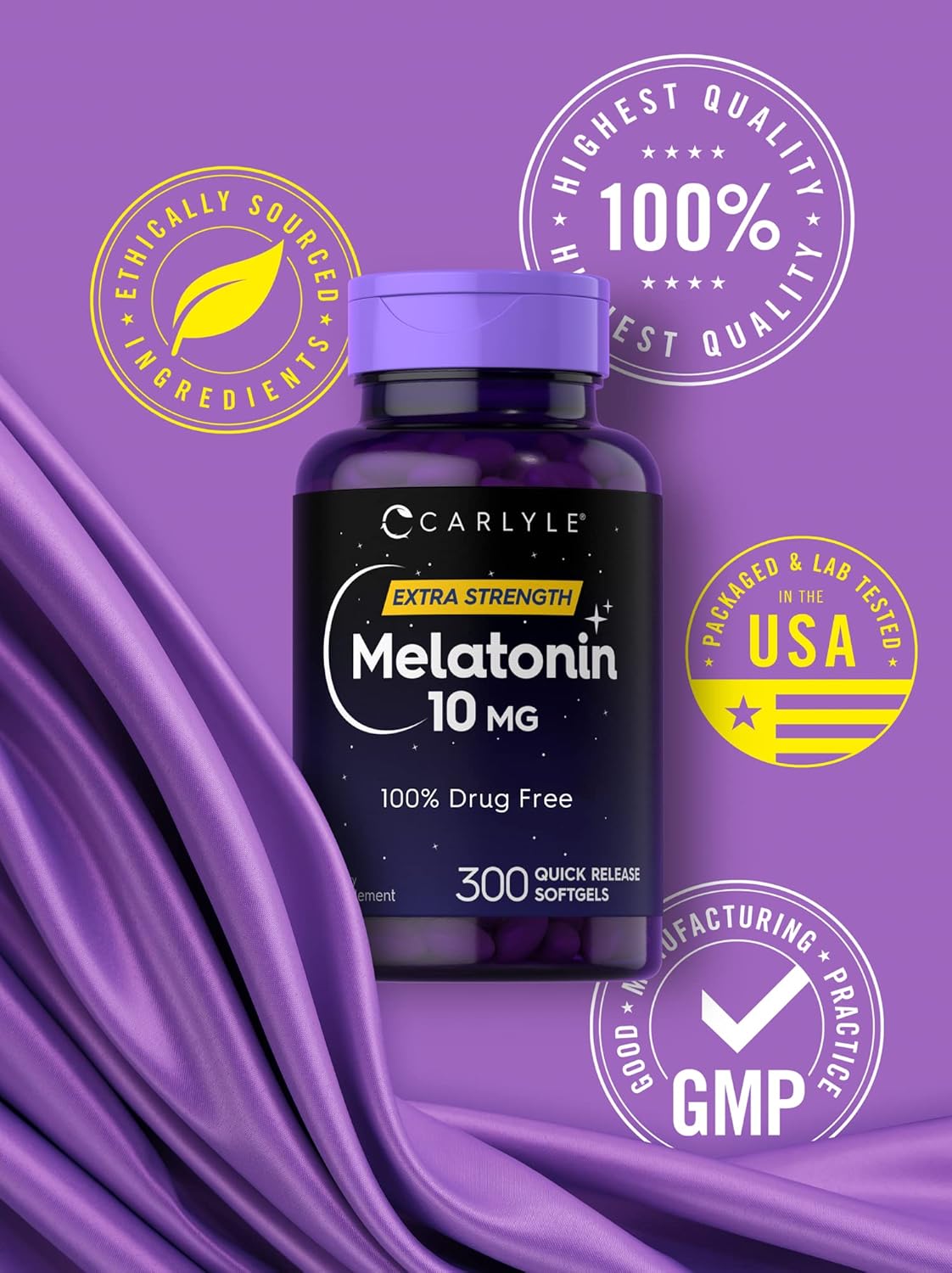 Picture of Carlyle Melatonin 10mg | 300 Softgels | Extra Strength Support for Adults | Non-GMO, Gluten Free Supplement