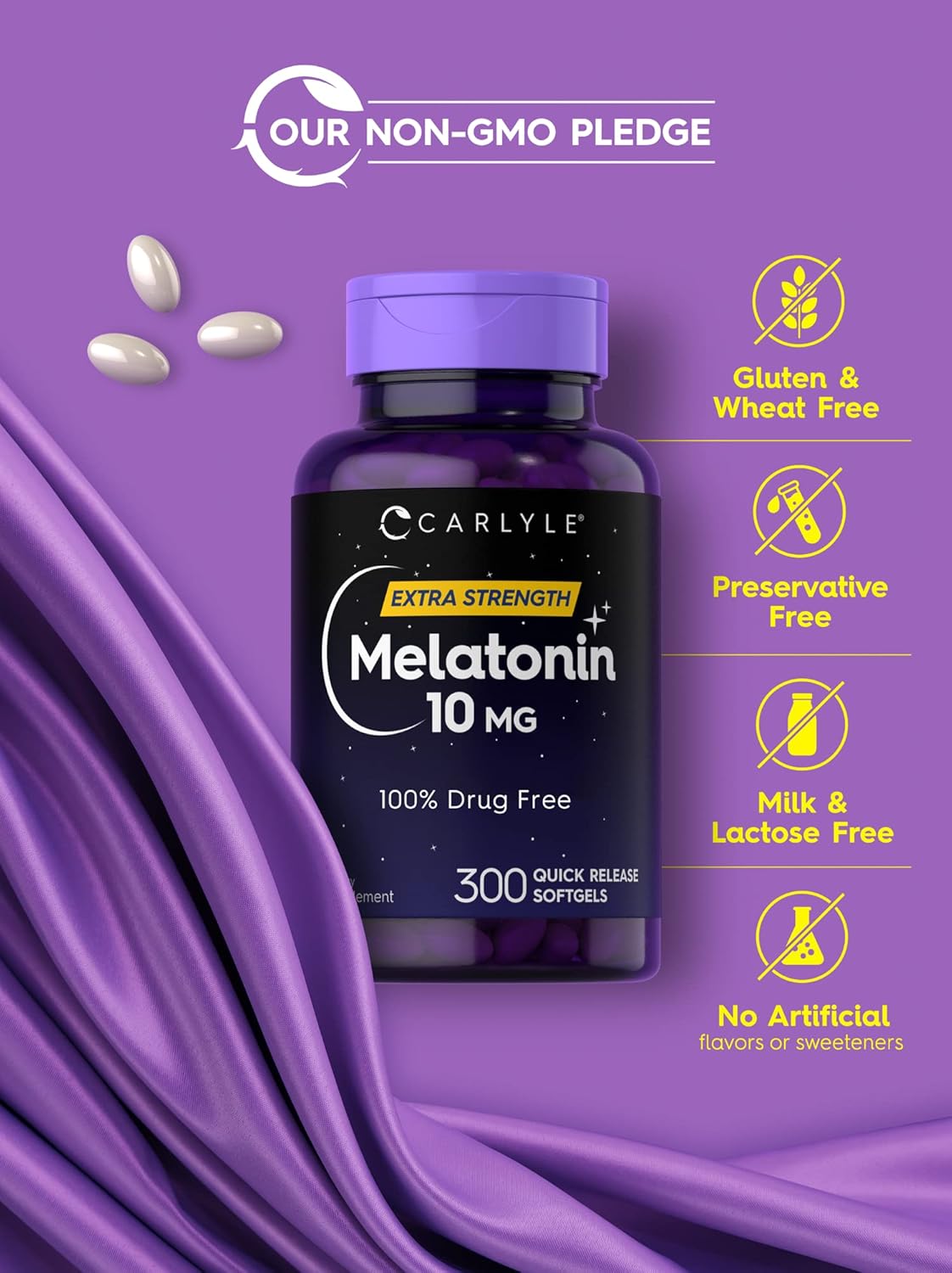 Picture of Carlyle Melatonin 10mg | 300 Softgels | Extra Strength Support for Adults | Non-GMO, Gluten Free Supplement