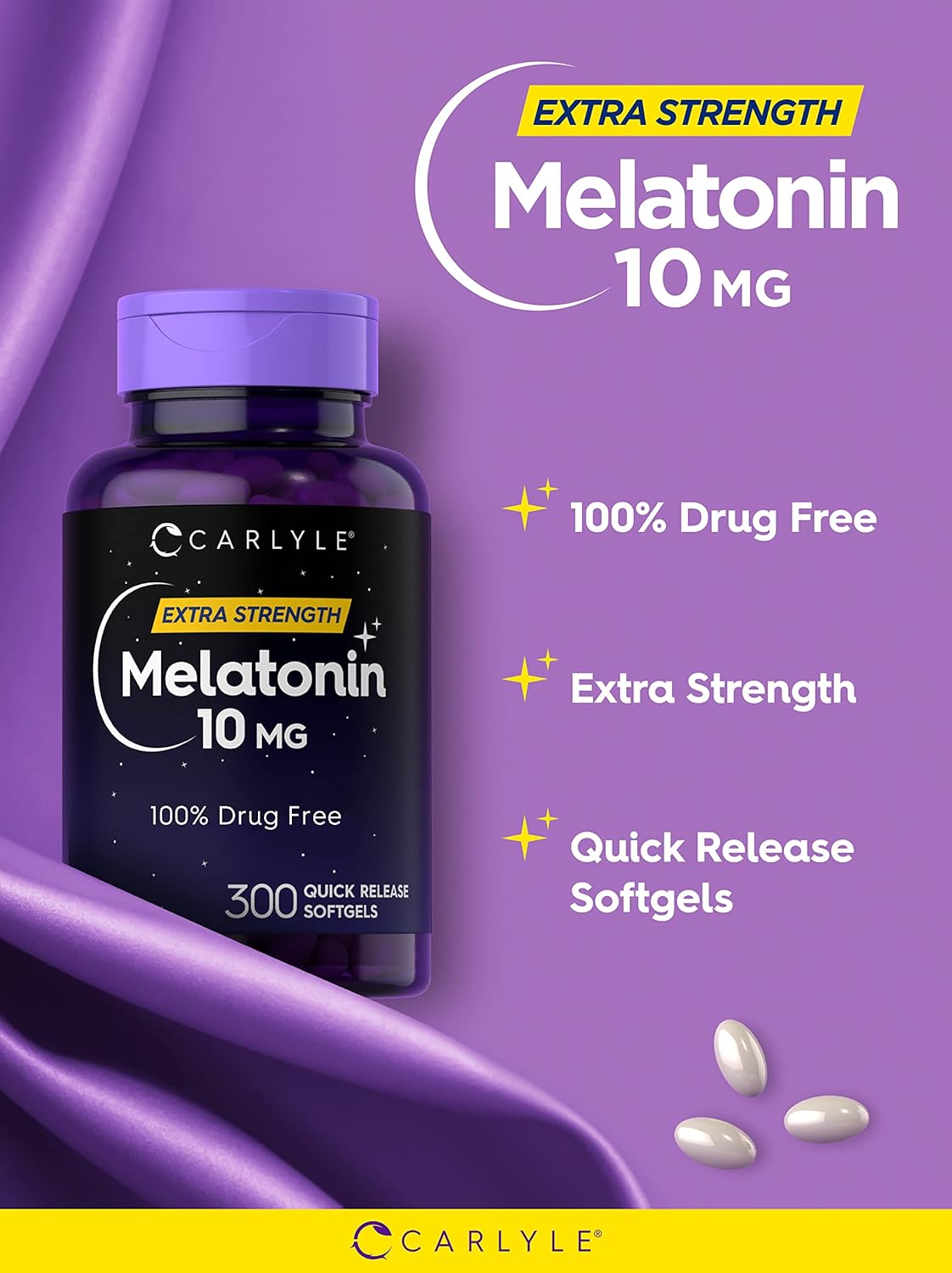 Picture of Carlyle Melatonin 10mg | 300 Softgels | Extra Strength Support for Adults | Non-GMO, Gluten Free Supplement