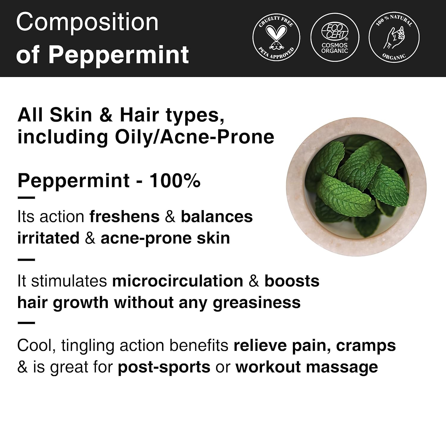 Picture of Soulflower Peppermint Essential Oil for Skin & Hair Growth, Hair Fall Control, Scalp |100% Pure & Natural Therapeutic Grade, Undiluted, Ecocert Cosmos Organic Certified, Mentha Piperita |10ml