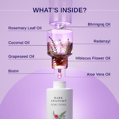 Picture of Bare Anatomy Nature x Science Rosemary Hibiscus Hair Growth Oil for Women & Men | Promotes New Hair Growth & Strengthens Hair | Nourishes Scalp & Controls Hair Fall | Suitable for All Hair Types-100ml