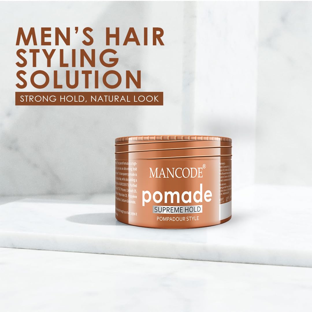 Picture of Mancode Hair Styling Pomade Wax for Men- 100ml | Supreme Hold, Glossy Finish, Non-Greasy, Water-Based Formula | 24-Hour Flexible Hold | Strong & Long-Lasting | All Hair Types